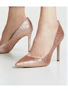 Sam Edelman Hazel Stiletto Dress Pointy Toe Pump ROSE GOLD Glitter Pumps 8.5